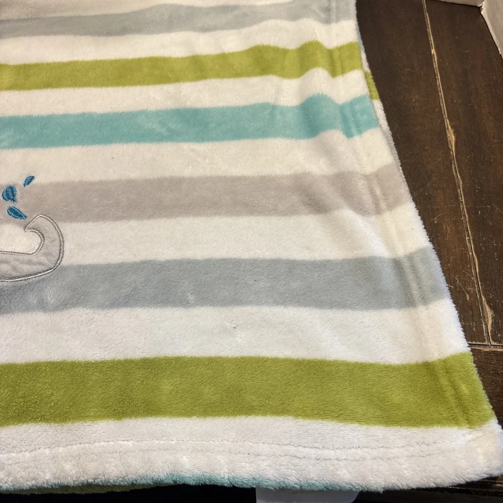 Lambs & Ivy Blue Green Gray Stripe Baby Blanket Gray Elephant 3D Ear 30